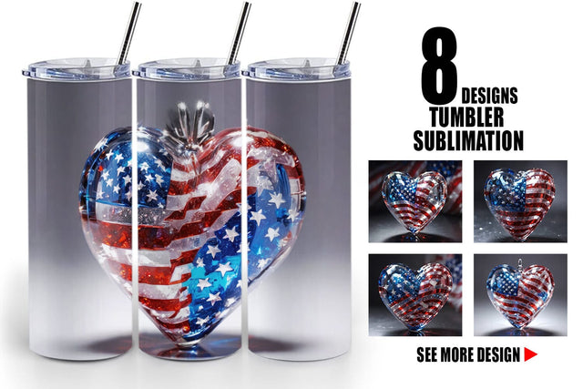 Tumbler Wrap Glass Heart Patriotic Sublimation artnoy 