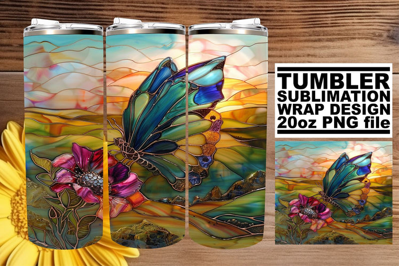 Tumbler Wrap Glitter 3D Butterfly Sublimation afrosvg 