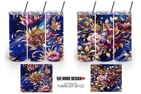 Tumbler Wrap Golden Floral Pattern Sublimation artnoy 