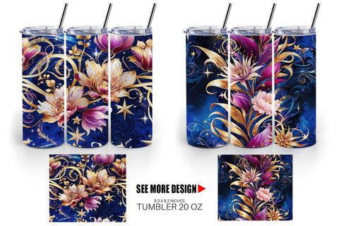 Tumbler Wrap Golden Floral Pattern Sublimation artnoy 