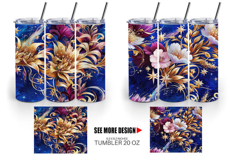 Tumbler Wrap Golden Floral Pattern Sublimation artnoy 