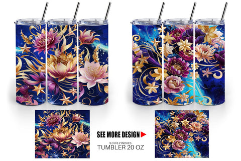 Tumbler Wrap Golden Floral Pattern Sublimation artnoy 