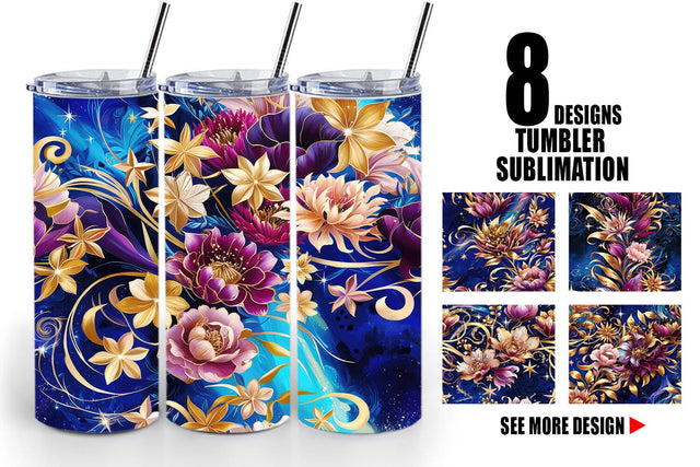 Tumbler Wrap Golden Floral Pattern Sublimation artnoy 