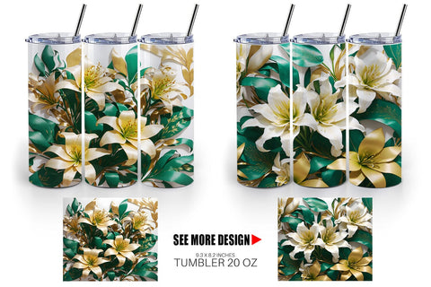 Tumbler Wrap Golden Lily Flower Sublimation artnoy 