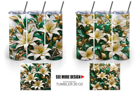 Tumbler Wrap Golden Lily Flower Sublimation artnoy 