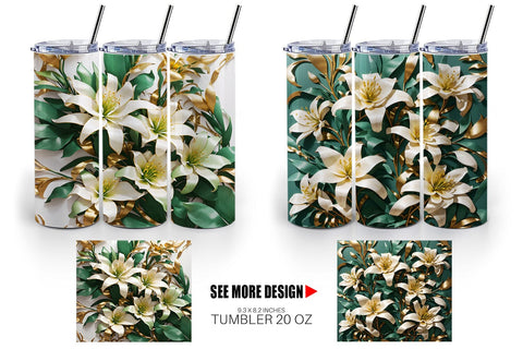 Tumbler Wrap Golden Lily Flower Sublimation artnoy 