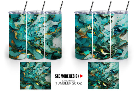 Tumbler Wrap Green Marble Painting Sublimation artnoy 