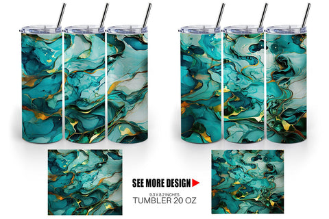 Tumbler Wrap Green Marble Painting Sublimation artnoy 