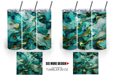 Tumbler Wrap Green Marble Painting Sublimation artnoy 