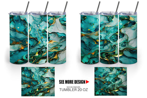 Tumbler Wrap Green Marble Painting Sublimation artnoy 