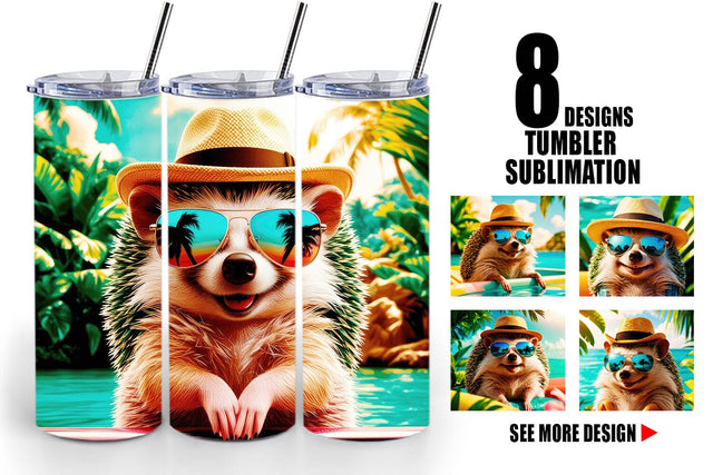 Tumbler Wrap Hedgehogs in Summer Sublimation artnoy 