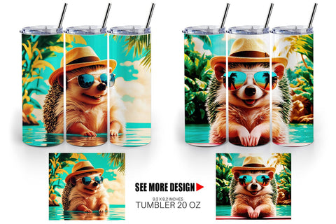 Tumbler Wrap Hedgehogs in Summer Sublimation artnoy 