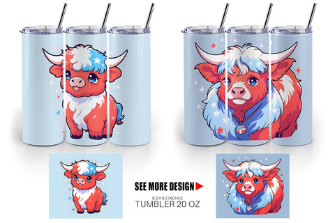 Tumbler Wrap Highland Cow 4th July Sublimation artnoy 