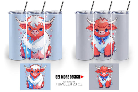 Tumbler Wrap Highland Cow 4th July Sublimation artnoy 
