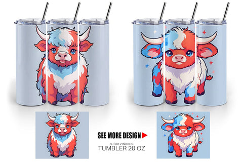 Tumbler Wrap Highland Cow 4th July Sublimation artnoy 