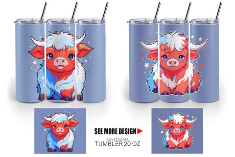 Tumbler Wrap Highland Cow 4th July Sublimation artnoy 