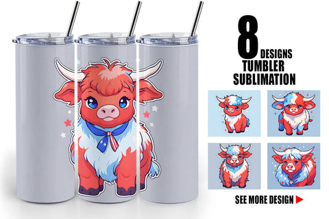 Tumbler Wrap Highland Cow 4th July Sublimation artnoy 