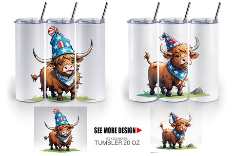 Tumbler Wrap Highland Cow 4th of July Sublimation artnoy 