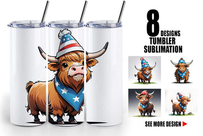 Tumbler Wrap Highland Cow 4th of July Sublimation artnoy 