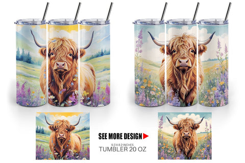 Tumbler Wrap Highland Cow and Flower Sublimation artnoy 