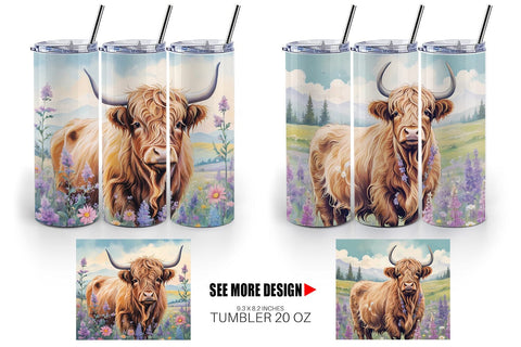 Tumbler Wrap Highland Cow and Flower Sublimation artnoy 