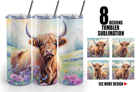 Tumbler Wrap Highland Cow and Flower Sublimation artnoy 