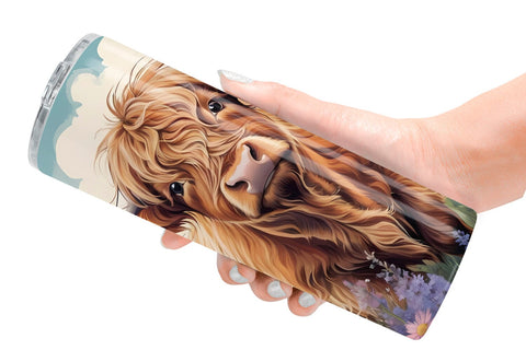 Tumbler Wrap Highland Cow and Flower Sublimation artnoy 