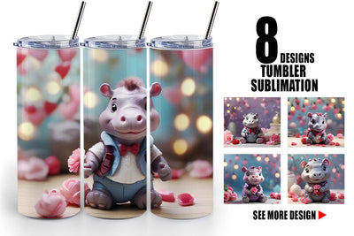 Tumbler Wrap Hippopotamus Valentine Sublimation artnoy 