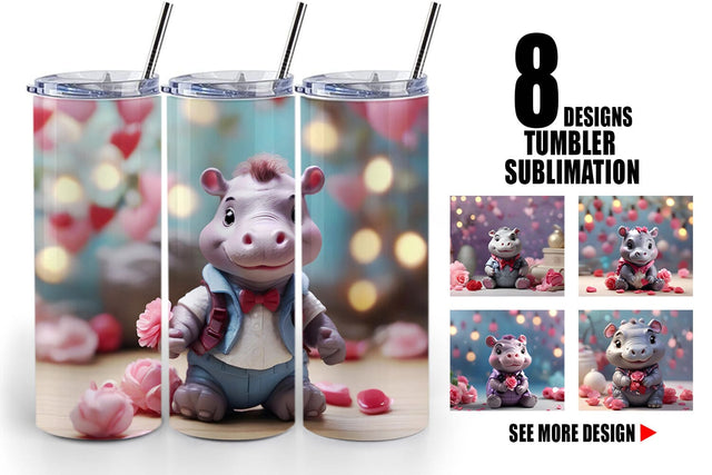 Tumbler Wrap Hippopotamus Valentine Sublimation artnoy 