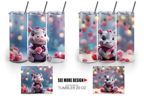 Tumbler Wrap Hippopotamus Valentine Sublimation artnoy 