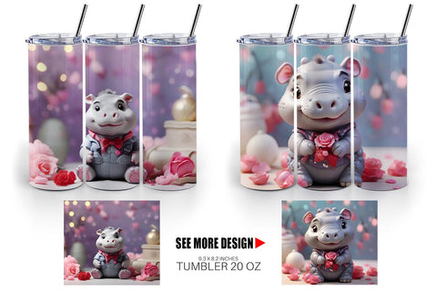 Tumbler Wrap Hippopotamus Valentine Sublimation artnoy 