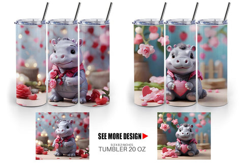 Tumbler Wrap Hippopotamus Valentine Sublimation artnoy 