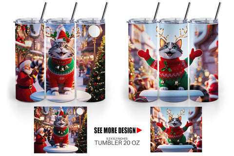 Tumbler Wrap Holiday Cat Christmas Sublimation artnoy 