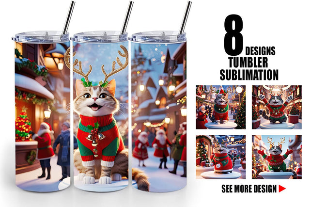 Tumbler Wrap Holiday Cat Christmas Sublimation artnoy 