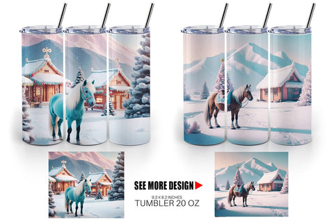 Tumbler Wrap Horse and Winter Landscape Sublimation artnoy 