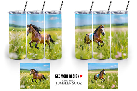 Tumbler Wrap Horse on Summer Day Sublimation artnoy 