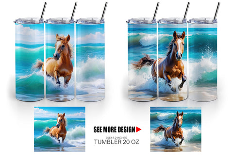 Tumbler Wrap Horse Running on Beach Sublimation artnoy 