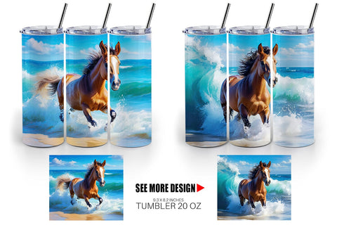 Tumbler Wrap Horse Running on Beach Sublimation artnoy 