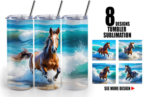 Tumbler Wrap Horse Running on Beach Sublimation artnoy 