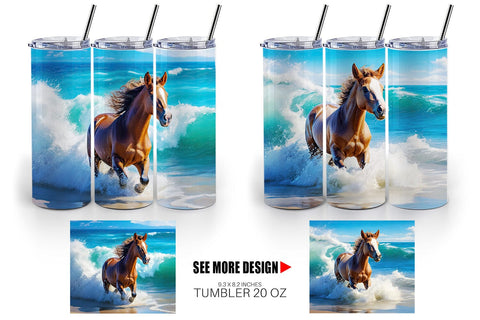 Tumbler Wrap Horse Running on Beach Sublimation artnoy 