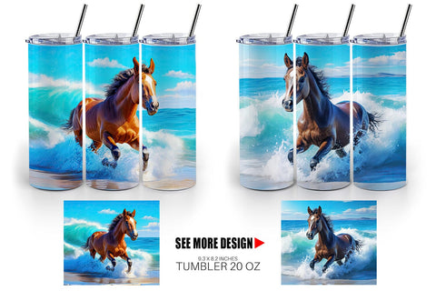 Tumbler Wrap Horse Running on Beach Sublimation artnoy 