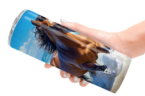 Tumbler Wrap Horse Running on Beach Sublimation artnoy 