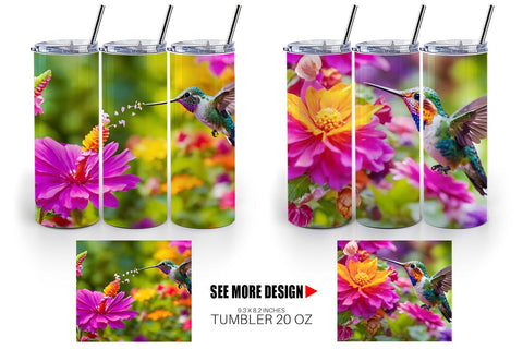 Tumbler Wrap Hummingbird and Flower Sublimation artnoy 