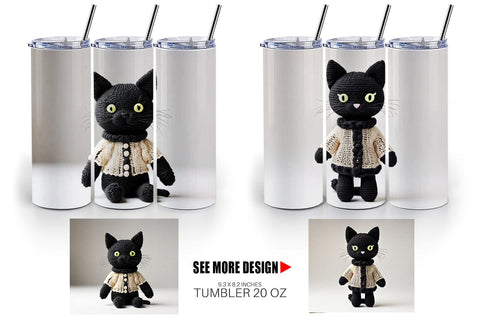 Tumbler Wrap Knitted Black Cat Sublimation artnoy 