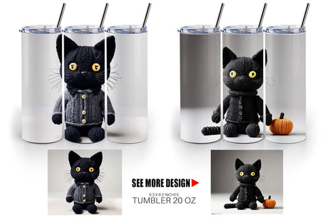 Tumbler Wrap Knitted Black Cat Sublimation artnoy 