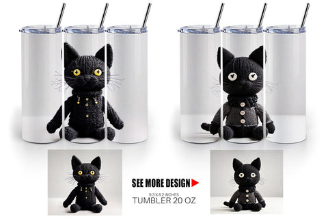 Tumbler Wrap Knitted Black Cat Sublimation artnoy 