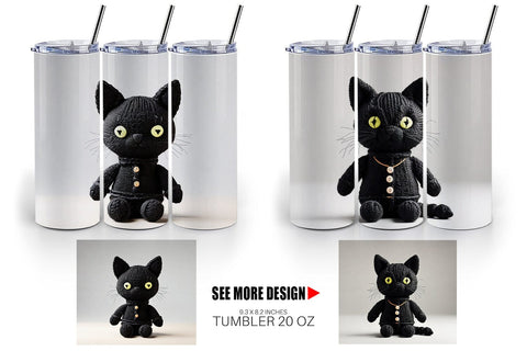 Tumbler Wrap Knitted Black Cat Sublimation artnoy 