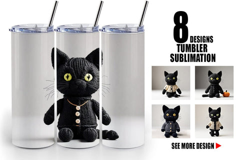 Tumbler Wrap Knitted Black Cat Sublimation artnoy 