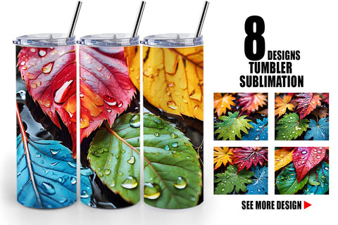 Tumbler Wrap Leaves with Water Drops Sublimation artnoy 