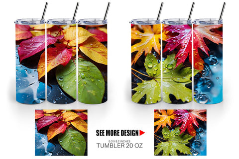 Tumbler Wrap Leaves with Water Drops Sublimation artnoy 